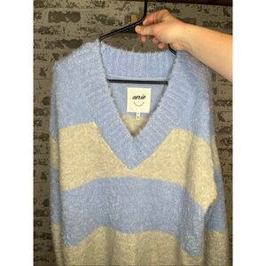 Aerie | women striped fuzzy vneck sweater